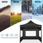 COBIZI 10x10 Pop Up Canopy Tent with 4 sidewalls Commercial Heavy Duty Canopy UPF 50+ All Weather Waterproof Outdoor Canopy Wedding Tents for Parties Gazebo with Roller Bag, Black (Windproof Upgraded)