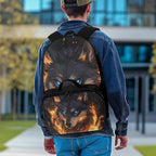 Flame Wolf Backpack with Lunch Box Leakproof 17 Inch Polyester Book Bag for Teens Cool School Bag with Detachable Lunch Bag for Outdoor Camping