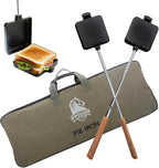 Campfire Pie Iron 4.9" Large Cast Iron Sandwich Maker for Camping 2 Pcs with Storage Bag - 21.7 inch Adjustable Handles - Campfire Cooking Equipment for Grilling & Outdoor Cooking