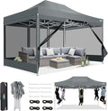 COBIZI 10x15 Heavy Duty Pop-Up Canopy Tent With Sidewalls, Waterproof Easy Setup, Mosquito Netting, Outdoor Instant Screen for Parties, Wedding, Backyard - Carry Bag Included, Gray