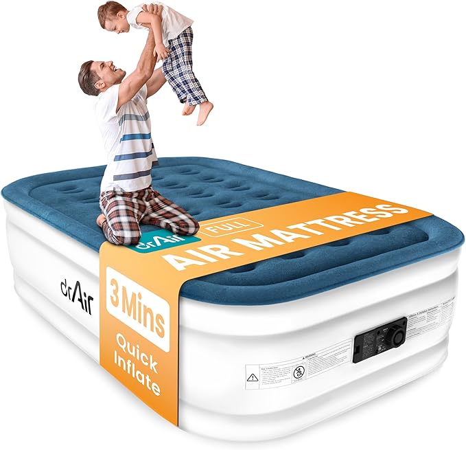 Full Air Mattress with Built-in Pump, 18" Raised Blow Up Mattress, 600 lbs Max Honeycomb Air Bed, 48Hr Leak-Proof Test, 3min Inflatable Mattress for Home, Guests, Camping, Colchones inflables