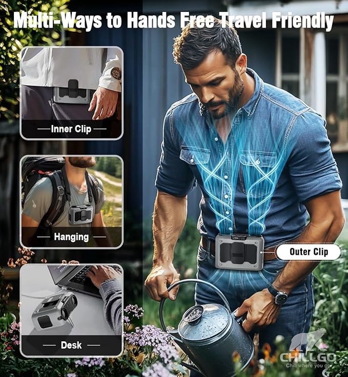 20000mAh Portable Fan,Ture High Speed Dual Motors with 200% Powerful Airflow, Up to 135Hours and Rechargeable Personal Neck Waist Wearable Fans for Travel,Camping,Outdoor,Jobsite,Sports,Golf (Grey)
