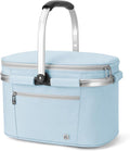 ALLCAMP Picnic Basket - Insulated Cooler, Thickening Foldable Picnic Basket with Removable Baskets & Sewn-in Frame, Basket for House Warming Gifts New Home(Light Blue)