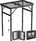 GARLLEN 2ft Folding Grill Table Max Capacity 66lbs, 3-Height Adjustable Folding Camping Table with Heat-Resistant Mesh Tabletop, Portable Aluminum Picnic Tables for BBQ, Outdoor, 22.8" L x 15.7" W