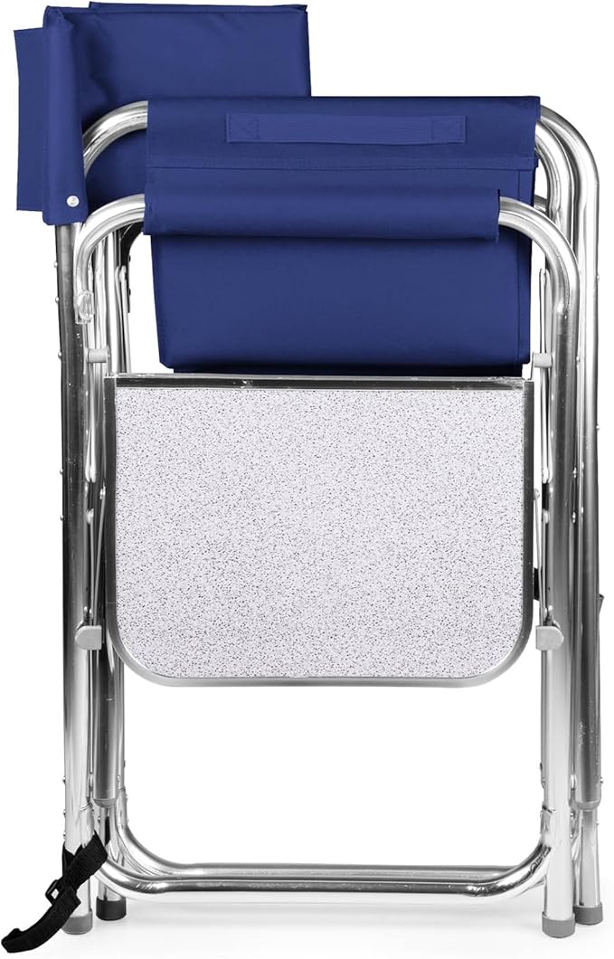 PICNIC TIME Sports Chair with Side Table and Armrest Caddy, Lightweight Aluminum Folding Outdoor Camping Chair for Adults, Portable Director Style Lawn Seating with Pockets & Carry Strap, (Navy Blue)