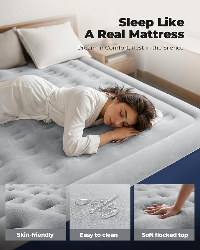 Air Mattress Full with Built in Pump,18'' Raised Inflatable Blow Up Mattress Full Size, 3 Mins Quick Self-Inflation/Deflation Inflatable Bed for Guests & Home, Outdoor Camping (Navy)