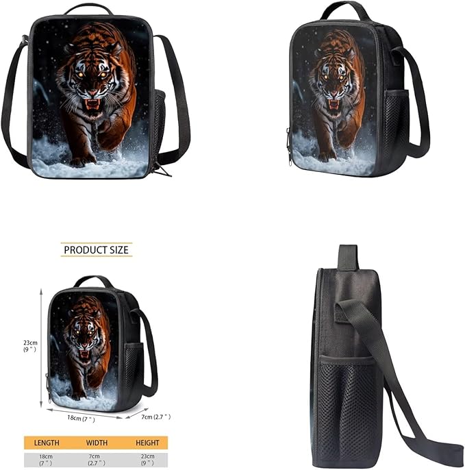 Tiger Elementary School Backpack for Boys with Lunchbox Bottle Pocket and Pencil Case 17" Cool Backpacks for Boys Kids Bookbags Lightweight School Bag for Students Hiking Daypacks