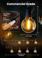 Brightown 75FT Solar String Lights Outdoor with Remote and 36 LED Shatterproof Bulbs, Dimmable & Timable, 3 Light Modes, Solar Patio String Lights Outdoor for Cafe, Garden, Deck, Outside Wedding