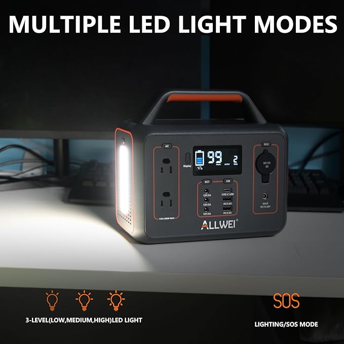 ALLWEI Portable Power Station 300W, 280Wh Solar Generator with 110V Pure Sine Wave AC Outlet, Backup Lithium Battery Generator for CPAP Outdoor RV Camping Emergency Home Use