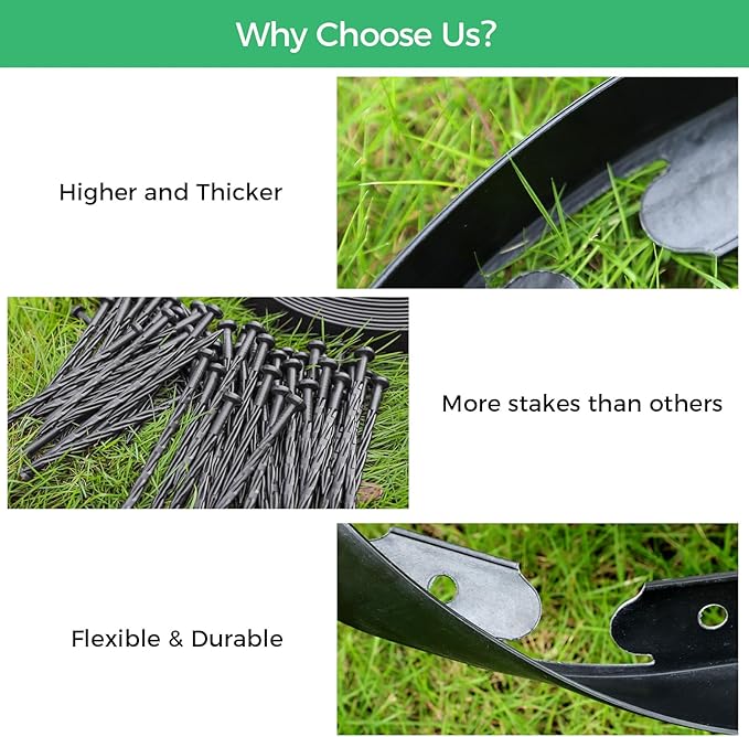 2-Inch x 50 FT Landscape Edging Border with 75 Spikes, Garden Edging Border Lawn Edging Border, Plastic Edging Border Flexible for Garden Flower Beds Lawn Yard Paver Pathway (Black)
