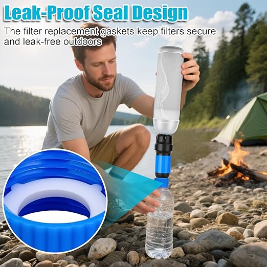 3 Pcs Water Filter Coupling Kit, Filtration Cleaning Couplings with 15 Pcs Gasket Seals, for 28mm External Threaded Water Filters and Standard Plastic Bottles for Hiking Camping