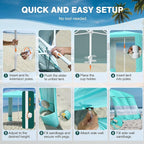 Rhino Valley Beach Cabana, 8 * 8FT Beach Shade Canopy Tent UPF50+ Protection, Easy Setup Wind Resistant with Cup Holder, Portable Foldable Beach Tent Sun Shelter for Whole Family, Turquoise Green