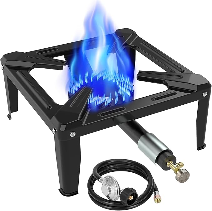 Llamaviva Portable Propane Burner Stove Single Wok Burner with 4ft Hose, Heavy Duty Steel Outdoor Stove, 5.95lbs Lightweight for Camping, Tailgating, Backyard & Picnic Cooking