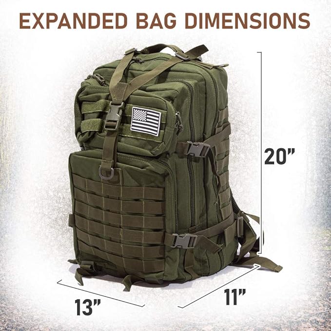 Bug Out Bag Backpack - 50L Tactical Backpack - Great for Survival Essentials (Green Camo)