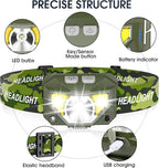 LHKNL Headlamp Flashlight, Lumen Ultra-Light Bright LED Rechargeable Headlight with White Red Light,2-Pack Waterproof Motion Sensor Head Lamp,8 Mode for Outdoor Camping Running Fishing- Green