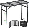 GARLLEN Folding Grill Table Max Capacity 66lbs, 3 Adjustable Height Portable Folding Camping Table with Heat-Resistant Mesh Tabletop, Aluminum Picnic Table for Outdoor, BBQ, Camping, 34.2"L x 15.7"W