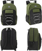 Trail maker (24 Pack) 18 Inch Heavy Duty Bulk Dual Compartment Bungee Backpacks for College, Homeless, Men, Women (Dark Colors Pack)