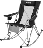 FUNDANGO Rocking Camping Chair, High Mesh Back Portable Folding Camp Chairs with Pillows, Cup Holder and Carry Bag for Lawn Patio Garden Outdoor Supports 300 Lbs (Black/Grey)