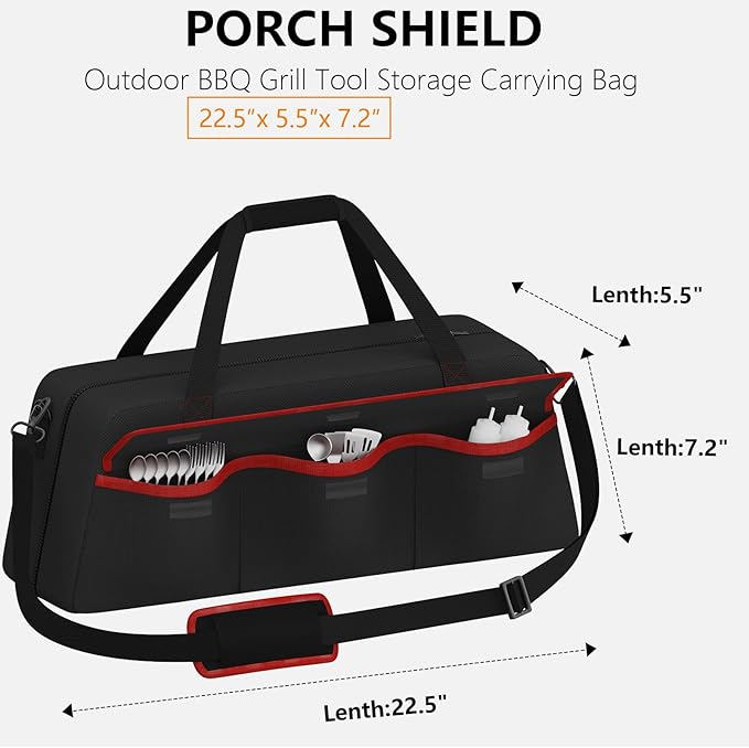 Grill Tool Storage Bag,Grill Utensil Storage Bag for Barbecue Tool up to 22",BBQ Utensil Storage Caddy with Pockets,Barbecue Utensil Case for Outdoor Grilling, Camping, Bag Only