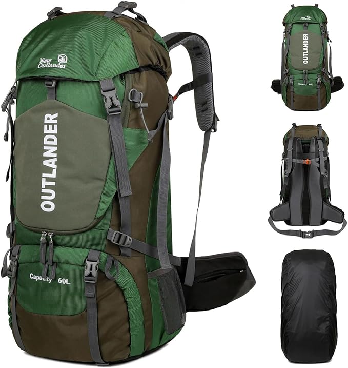 Hiking Backpack Camping Light Travel Backpack for Men Women with Shoe Compartment Rain Cover Can Hang Water Bag Green Blue Black Optional for Hiking Camping Traveling 60L Capacity