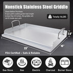 Universal Stainless Steel Cooking Griddle, Nonstick Flat Top Plate Insert for Gas Top Stove and Charcoal Grills, Tailgating, Camping and Parties, 23" x 16" Plancha Para Cocinar