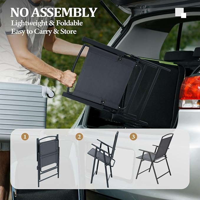 Crestlive Products Patio Folding Chairs Set of 8, Outdoor Folding Chairs with Durable Rust-Resistant Frame and Breathable Textilene Material for Outside, Gray