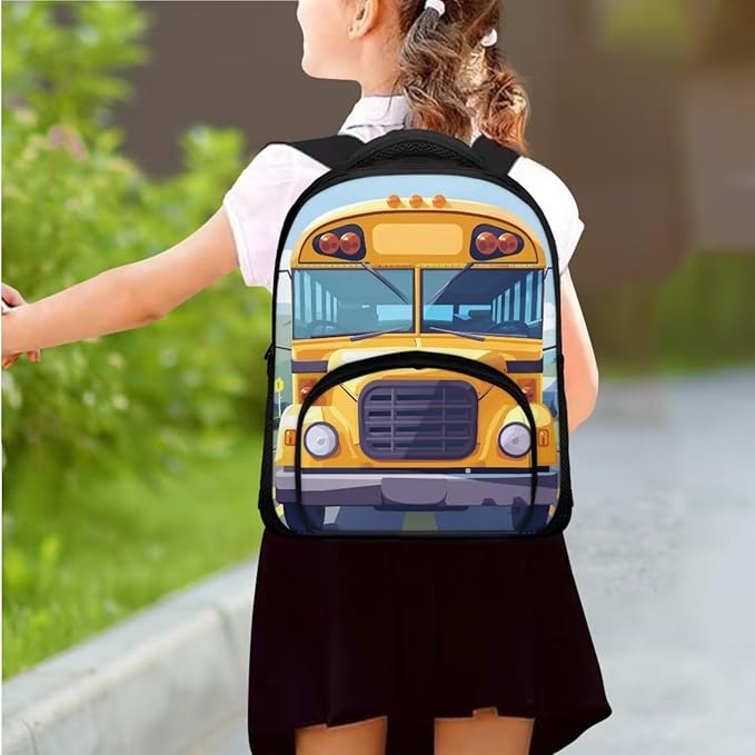 School Bus School Backpack for Boys 6-8 Kindergarten Book Bag with Lunch Box and Pencil Pouch Casual Daypack Laptop Backpacks Camping Travel Outdoor Kids Shoulder Bag