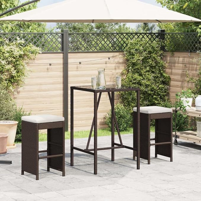 Patio Bar Stools with Cushions 2 pcs Brown Poly Rattan Dinning Chairs Camping Chair Camping Chairs Porch Chairs for Outdoor Dining Bedroom Patio