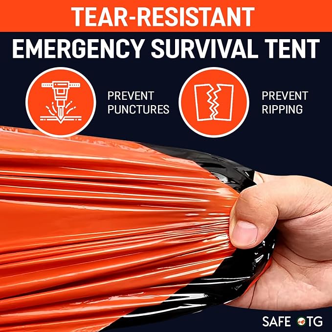 Emergency Survival Tent Life Shelter 2 Person Mylar Tube Tents Tarp with Whistle & Paracord Year-Round All Weather Protection for Car Outdoor Hiking Camping Gear Equipment