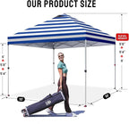 CROWN SHADES 10x10 Pop Up Canopy - Beach Tent with One Push Setup - Outdoor Sun Shade for Events, Parties, Camping - STO-N-Go Cover Bag, Silver Coated Top, 3 Height& 4 Sand Bags, Navy Blue Stripes