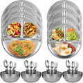 Steel Stainless Camping Dinnerware Set, Hiking Picnic, Outdoor Mess Kit, Backpacking with Polished Tableware, Plates, Bowls, Cups, Spoons, Forks, Pcs 28