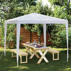 White Polyethylene Party Tent with Iron Frame 8.2 x 8.2 ft Outdoor Canopy for Gatherings and Celebrations, Waterproof and UV Resistant, Easy Setup, Durable Shelter