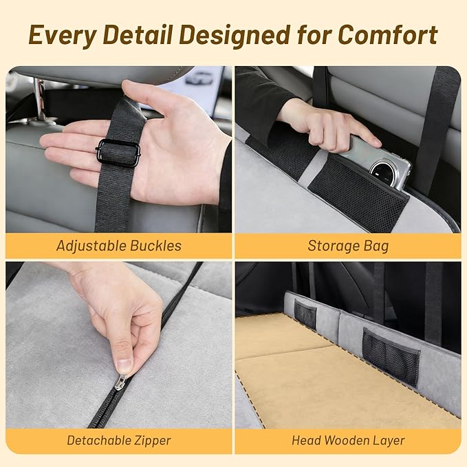 Car Bed for Ford Escape, Foldable Non-Inflatable Memory Foam Camping Mattress, Thickened Portable SUV Trunk Sleeping Pad, Air Mattress Upgrade for Camping & Travel Essentials, With Storage Bag, Gray
