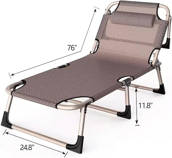 Breathable Camping Cot, 4-Position Folding Chaise Lounge Chair, Portable Folding Bed for Office/Home Nap, Sturdy Frame Tent Cot