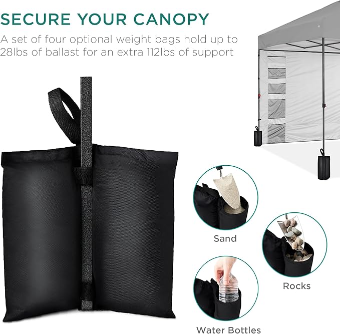 Best Choice Products 10x10ft Pop Up Canopy Tent with Sidewall, 1 Person 1 Minute Set Up, Carry Case, 4 Weight Bags - Silver