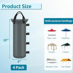 4 Sand Bags for Weight, Heavy Duty Sandbags for Canopy Legs, Extra Large Pop Up Tent Weights, Canopy Weight Bags for Gazebo, Outdoor Sun Shelter, Umbrella - Gray, 6"×20", Without Sand