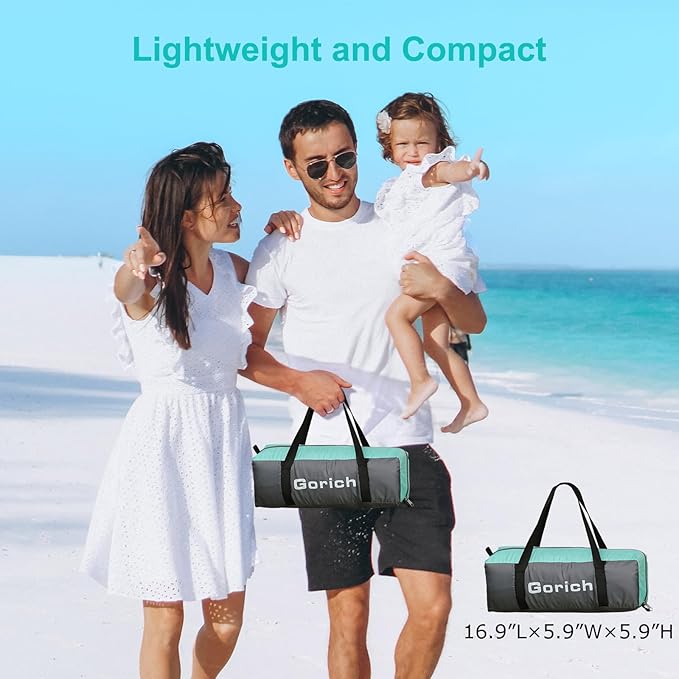 Gorich Beach Tent Sun Shelter with UPF50+ UV Protection for 1-2/3/4-5/6-7 Person, Lightweight & Portable Beach Shade Canopy with 2 Zippered Doors, Easy Setup Family Beach Umbrella