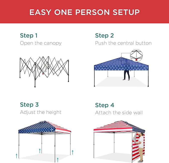 Best Choice Products 10x10ft Pop Up Canopy Tent with Sidewall, 1 Person 1 Minute Set Up, Carry Case, 4 Weight Bags - American Flag