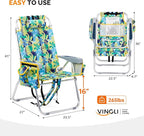 VINGLI Tall Beach Chair 2 Pack Lightweight, Backpack Beach Chair for Adults with 5-Position, Cooler Bag, Cup Holders, Towel Bar, Lightweight Folding Beach Camping Chairs