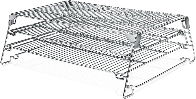 Jerky Racks for Barrel Style Pellet Grills, 21"W×17.2"L, 3 Tiered Foldable Sliding 830 in² Cooking Space Expansion Grate Accessory for Pit Boss, Traeger, Z Grill, Green Mountain and More Smoker Grills