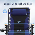 MAISON ARTS Oversized XXL Padded Zero Gravity Chair, 30" Wide Seat Foldable Patio Recliner, Anti Gravity Outdoor Lawn Chair with Cup Holder & Pillow, Supports 400lbs, Blue