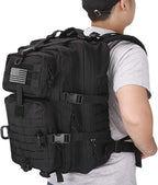 MOLLE Assault Backpack, Tactical Backpack Military Army Camping Rucksack, 3-Day Pack, D-Rings, Black with Gray Patch