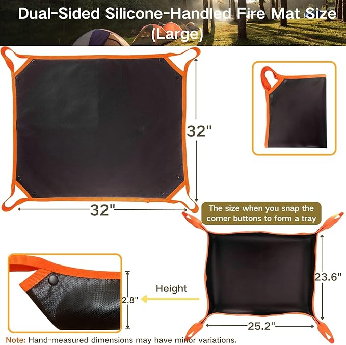 Fire Pit Mat with Handle, Fireproof Under Grill Mat & Heat Resistant Pad for Solo Stove/Camping/Patio/Lawn, Waterproof & Non-Slip
