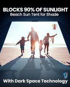 OutdoorMaster Beach Tent with Blackout Shelter Technology, Portable Sun Shade Shelter 4 Person, Pop Up Beach Tents with UPF 50+ UV Protection, 9.5mm Thick Pole, 3 Ventilating Mesh Windows