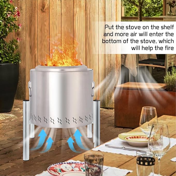 Firepit Stand, 15-27 inches Fire Pit Stand for Solo Stove Bonfire Ranger and Other Outside Firepit, Outdoor Camping Fire Pit Accessory, Stainless Steel Firepit Stands for Fireplace Use, Silver