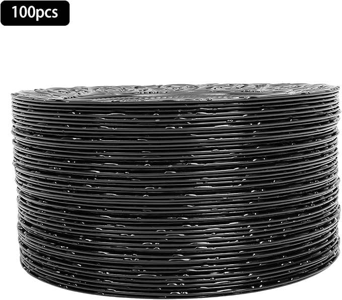 100 Pcs Black Charger Plates Bulk, 13'' Round Table Chargers, Plastic Embossed Rim Decorative Chargers Floral Plates for Wedding, Christmas, Party, Event, Decoration