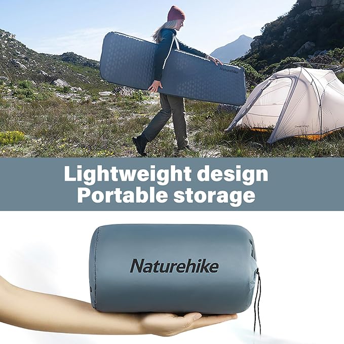 Naturehike Self-Inflating Sleeping Mat Lightweight Comfortable Asleep Pad 1.4" Sponge Filling Ergonomic for Hiking Picnicking Outdoor Activities & Family Camping Portable Foldable (White-Rectangle)