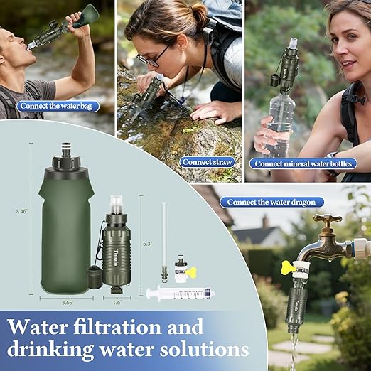 Timain Portable Personal Water Filter Straw Water Filter Survival Gear for Emergency Preparedness, Outdoor Activities, Travel, Camping, Hiking, Fishing, Hunting