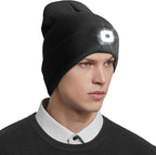 Unisex LED Beanie with Light, Rechargeable Headlamp Hat, Valentines Day & Birthday Gifts for Men Women, Husband, Warm Knitted Cap White Elephant Gifts for Dad Adults Teens Men Women Him