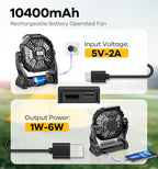 15000mAh Portable Battery Powered Camping Fan - with LED Light, Quiet Battery Operated, Camping Gear for Travel, Tent, Beach, Car or Hurricane Power Outages，Black